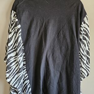 Led Zeplin Upcycle Black Top with Zebra Print Sheer Sleeve